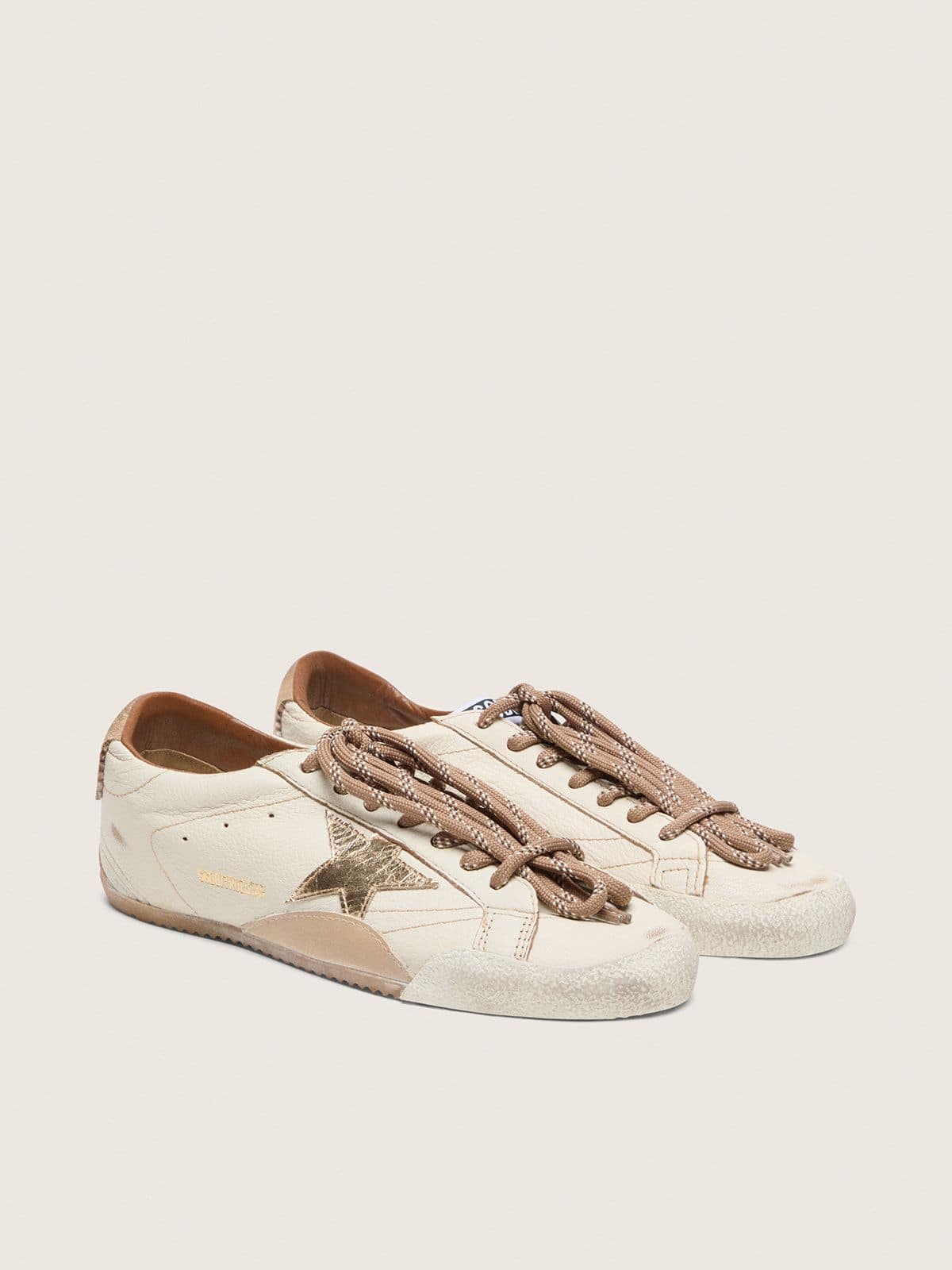 Women's True-Star in white nappa leather with gold star and beige suede heel tab