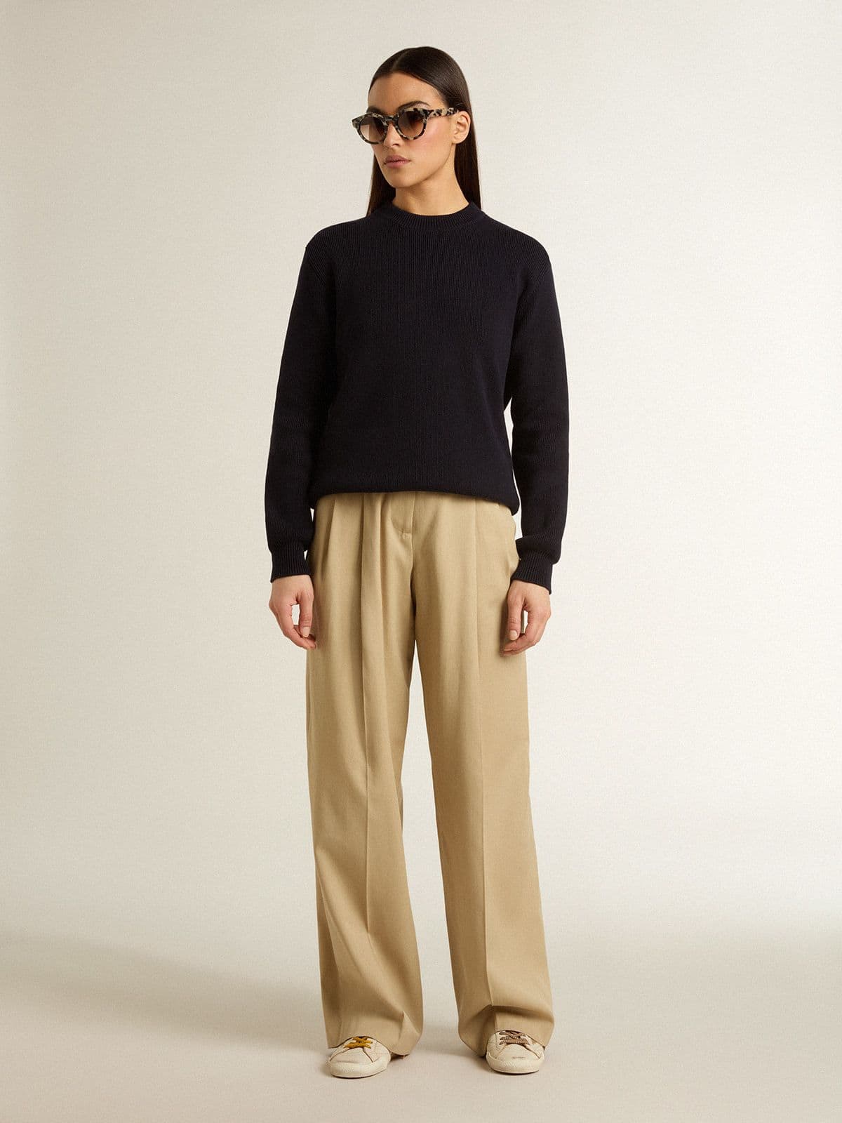 Women's True-Star in white nappa leather with gold star and beige suede heel tab