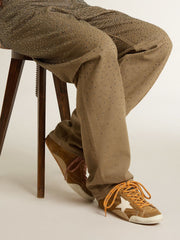 Women's True-Star in tobacco-colored suede with white star and platinum heel tab