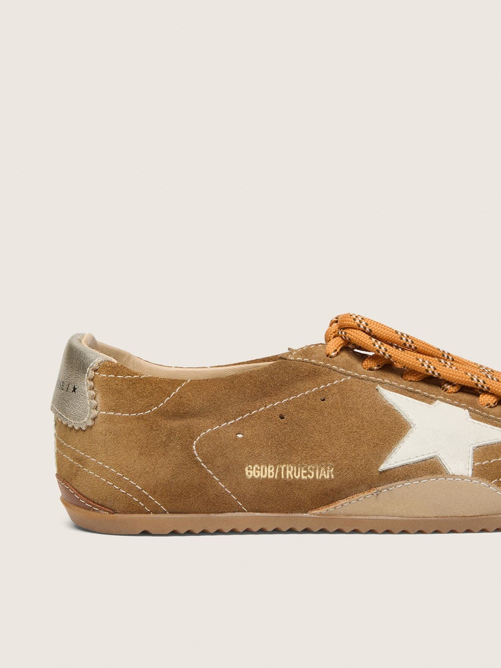 Women's True-Star in tobacco-colored suede with white star and platinum heel tab