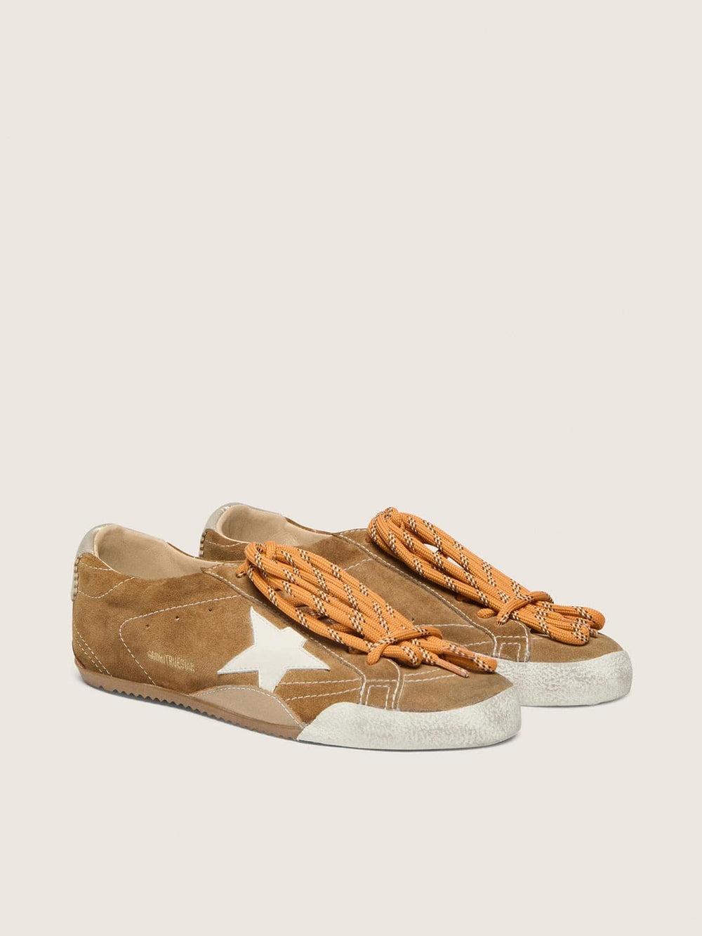 Women's True-Star in tobacco-colored suede with white star and platinum heel tab