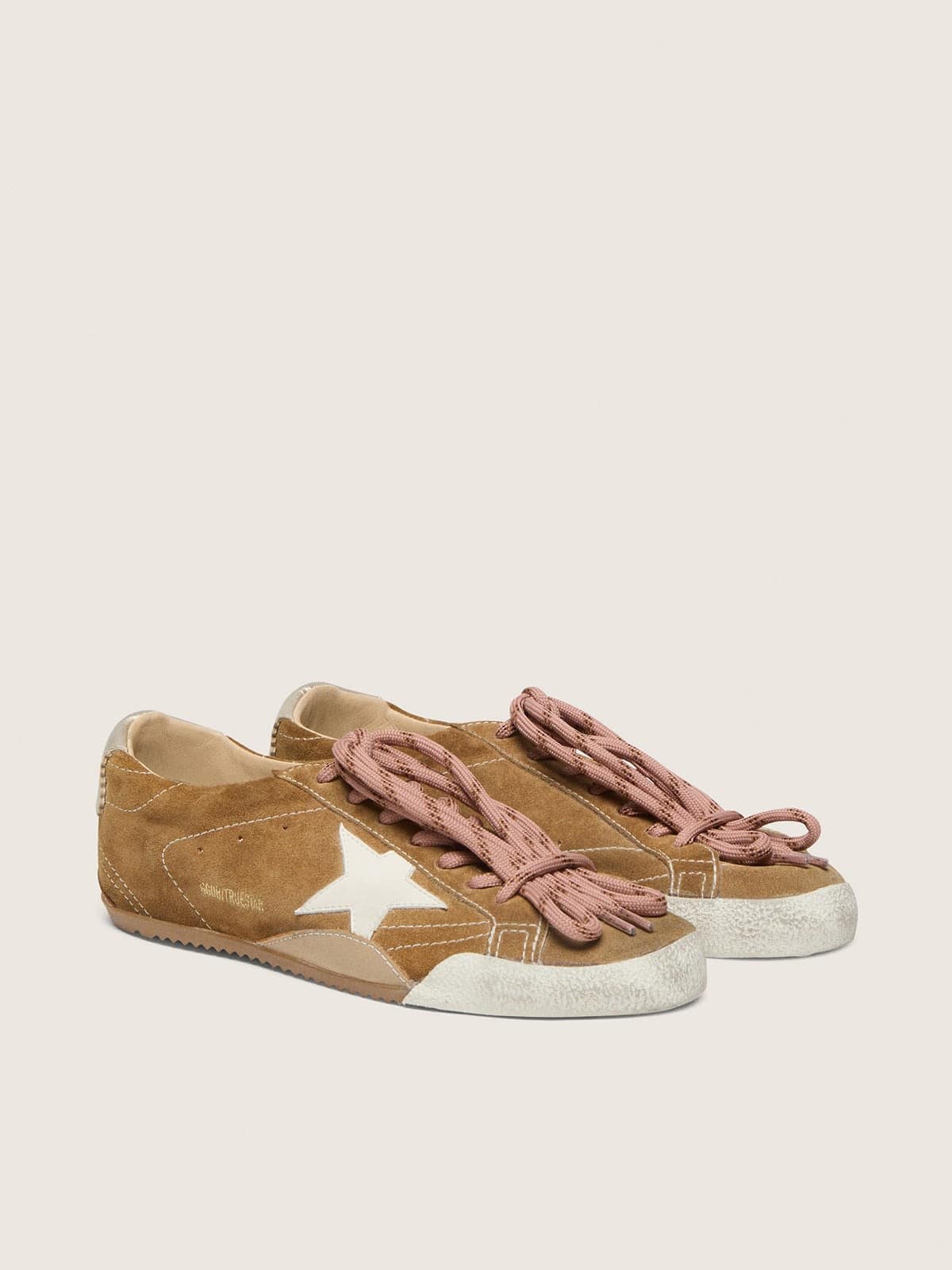 Women's True-Star in tobacco-colored suede with white star and platinum heel tab