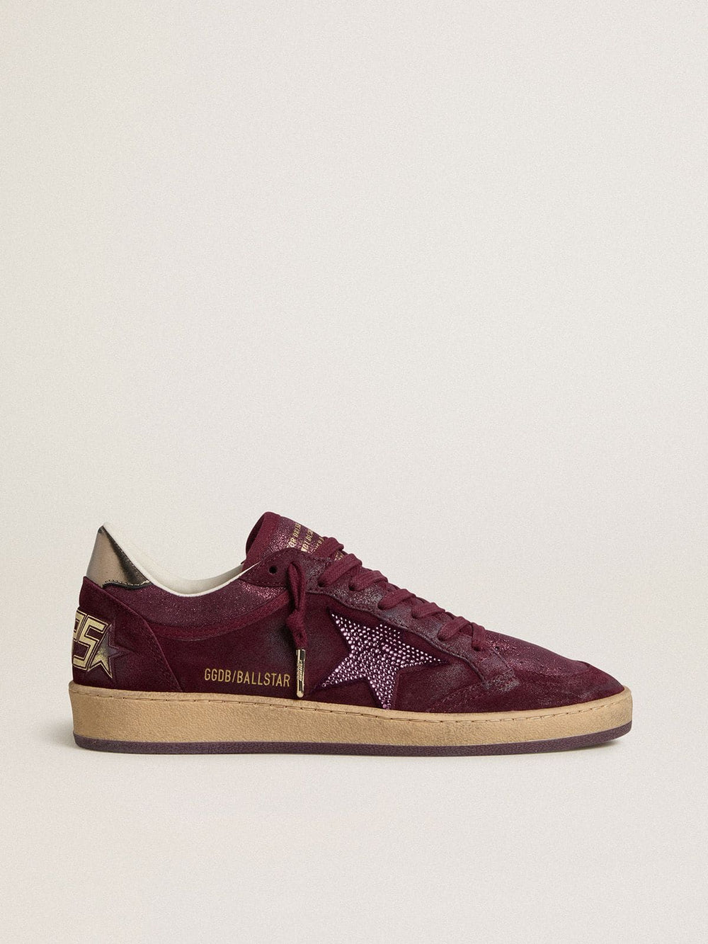 Women's Ball Star in burgundy suede with crystal star and metallic leather heel tab