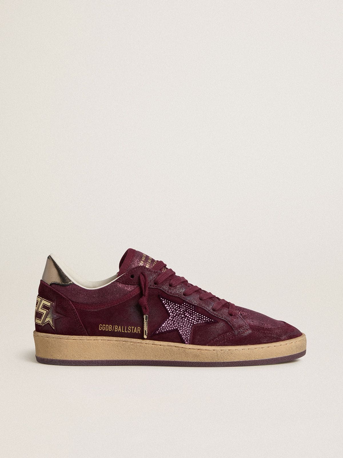 Women's Ball Star in burgundy suede with crystal star and metallic leather heel tab
