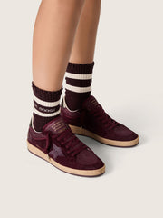 Women's Ball Star in burgundy suede with crystal star and metallic leather heel tab