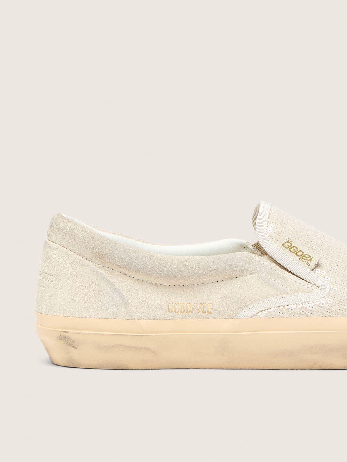 Men’s VCE Penstar in beige suede and pearl-colored sequins