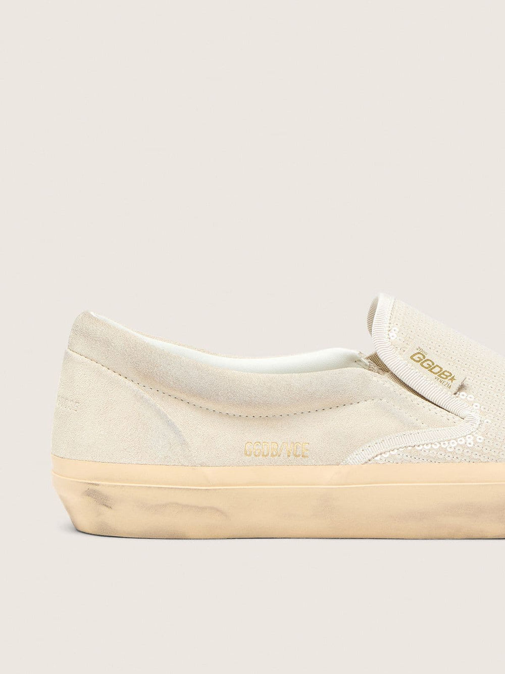 Men’s VCE Penstar in beige suede and pearl-colored sequins