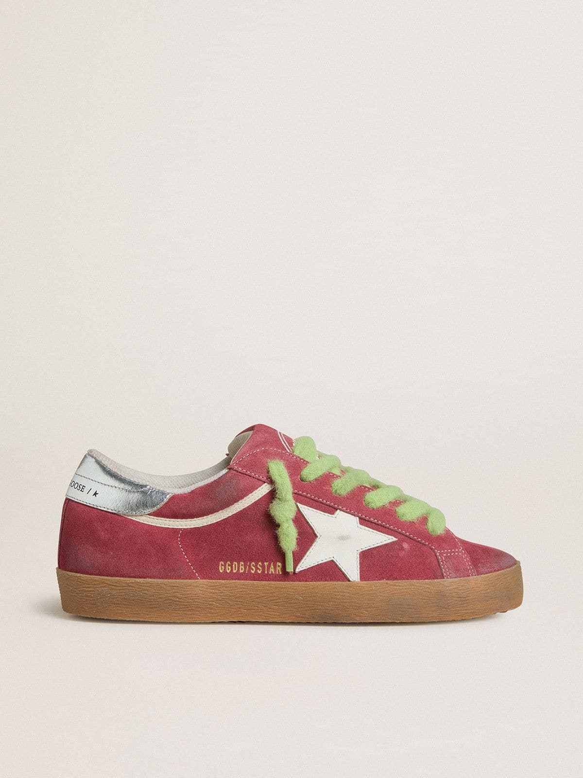 Women’s Super-Star in red suede with white leather star and silver leather heel tab