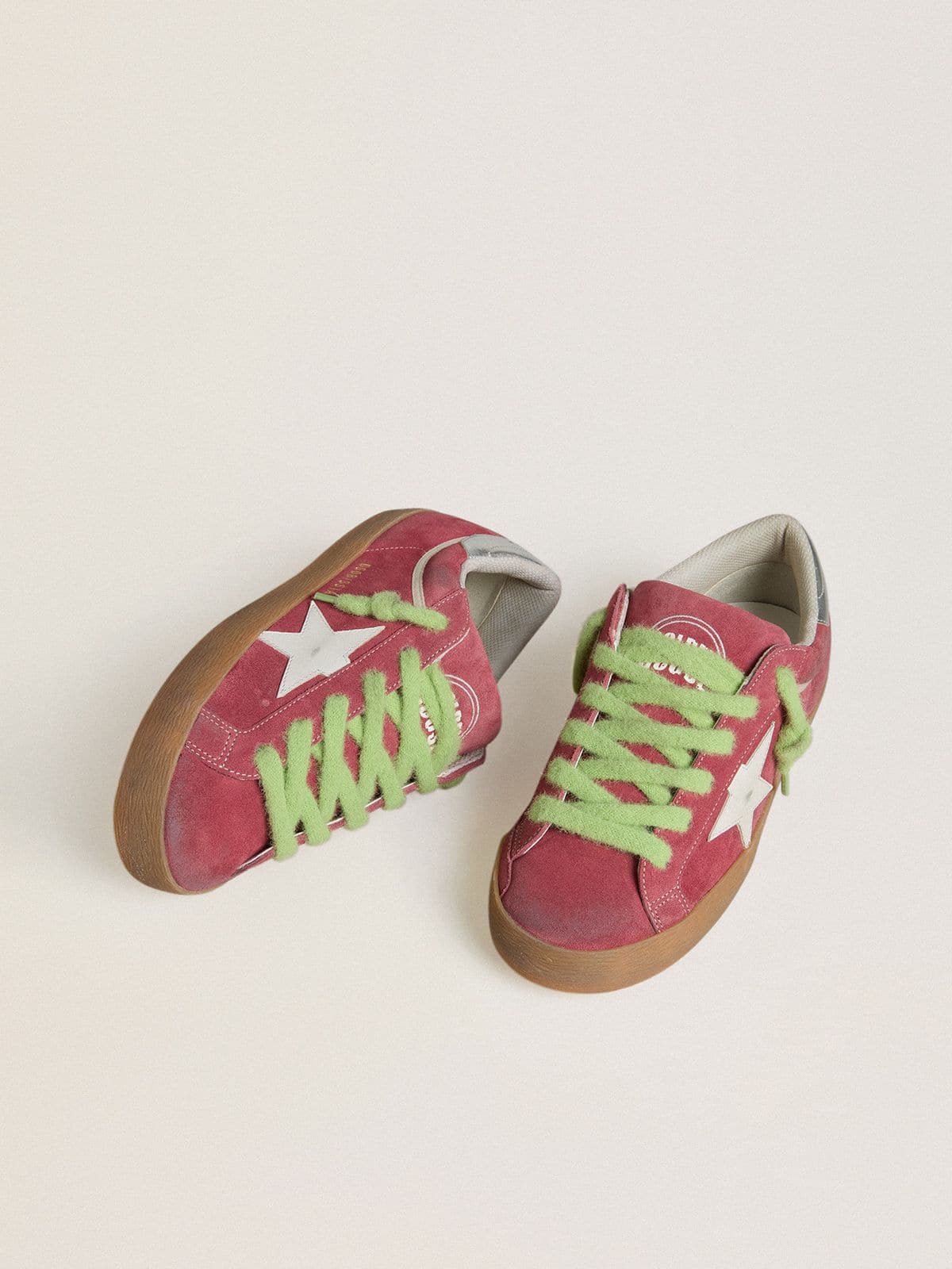 Women’s Super-Star in red suede with white leather star and silver leather heel tab