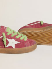 Women’s Super-Star in red suede with white leather star and silver leather heel tab