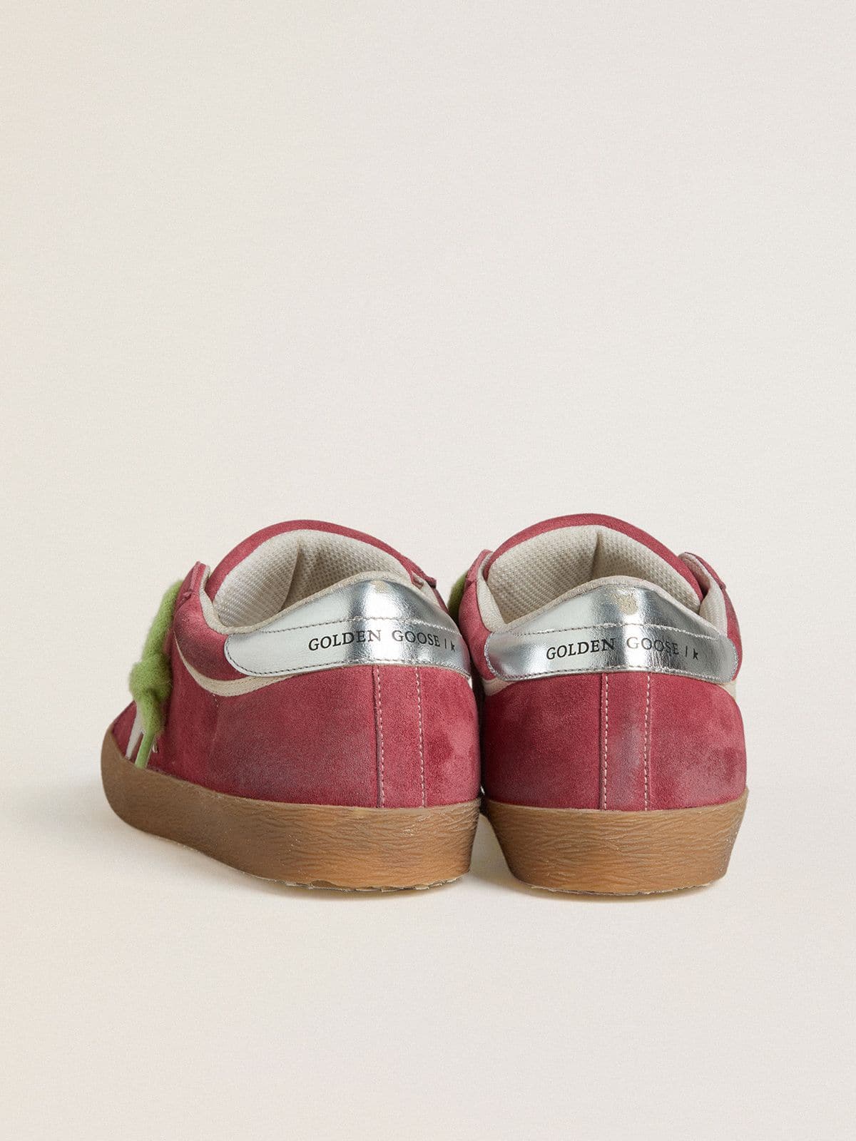 Women’s Super-Star in red suede with white leather star and silver leather heel tab