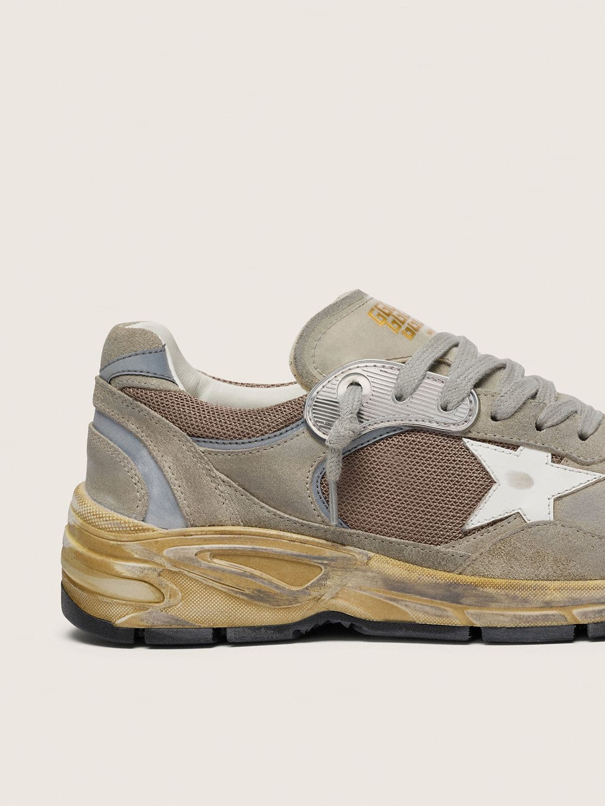 Women's Dad-Star in dove-gray suede and silver mesh with white leather star and suede heel tab