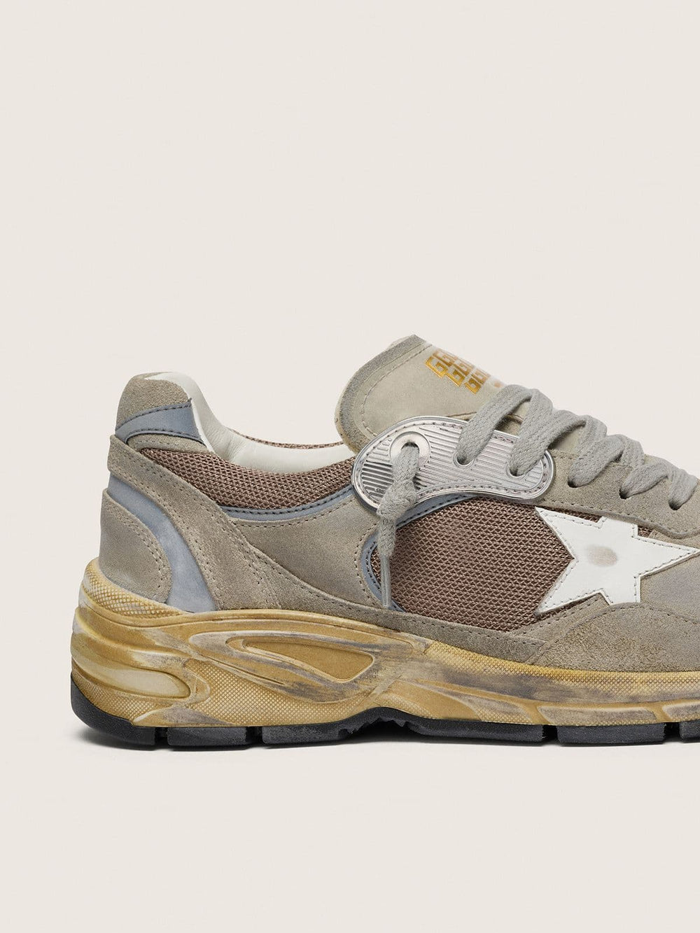 Women's Dad-Star in dove-gray suede and silver mesh with white leather star and suede heel tab