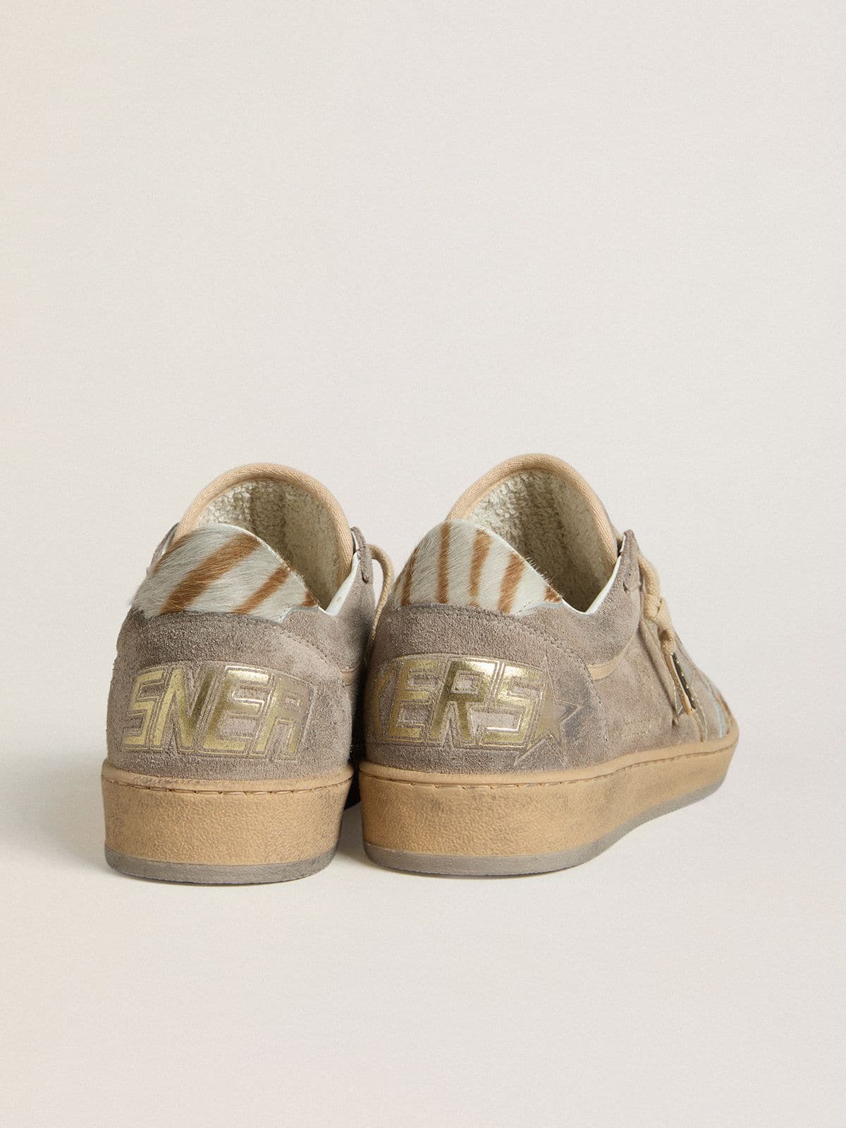 Women's Ball Star LTD in suede with metallic leather star and zebra pony skin heel tab