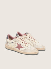 Women's Ball Star LTD in beige leather with pink mesh star and blue leather heel tab