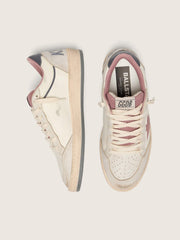 Women's Ball Star LTD in beige leather with pink mesh star and blue leather heel tab