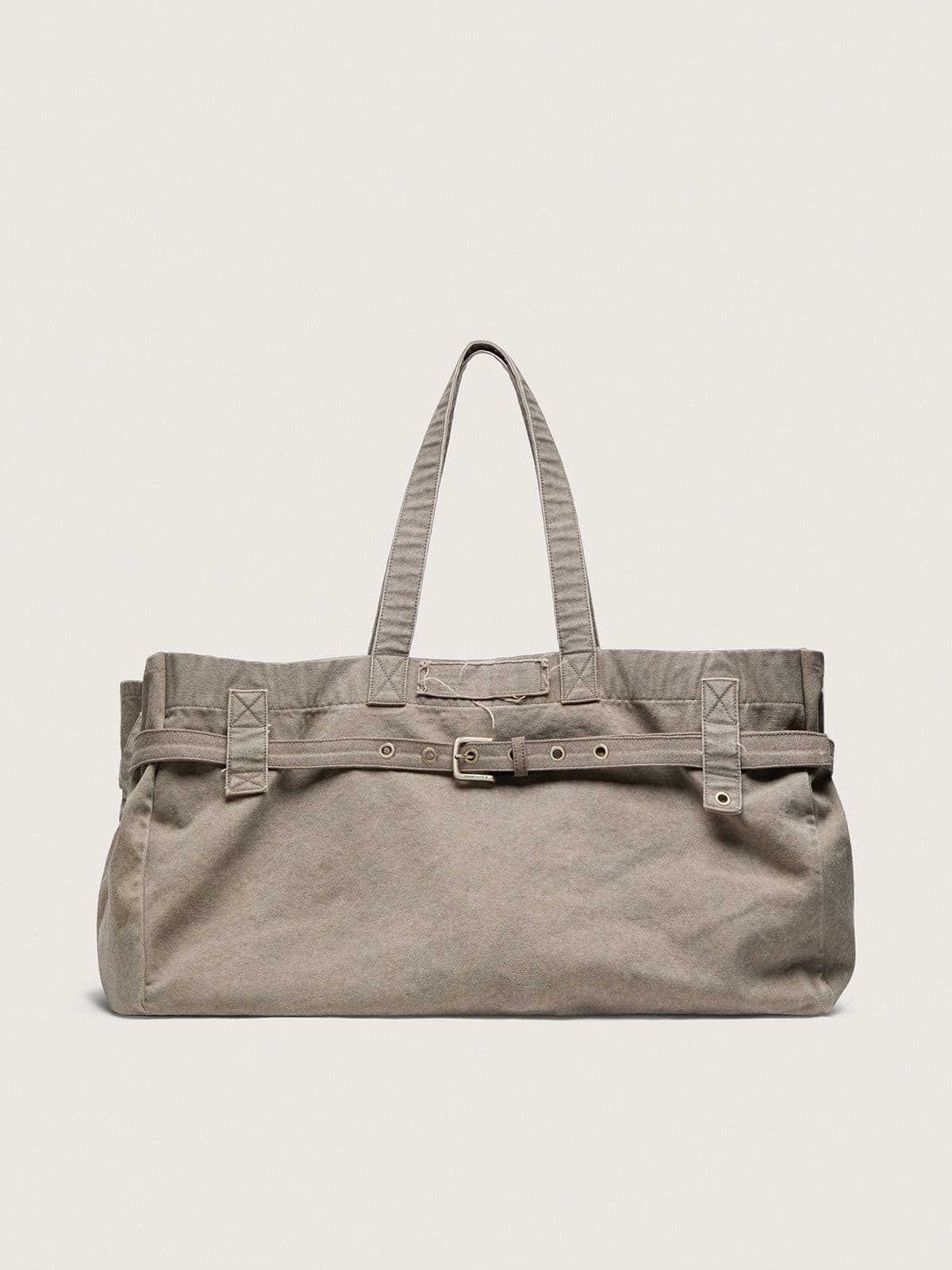 Anthracite canvas tote bag with embroidery and antique silver details