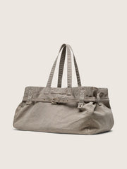 Anthracite canvas tote bag with embroidery and antique silver details