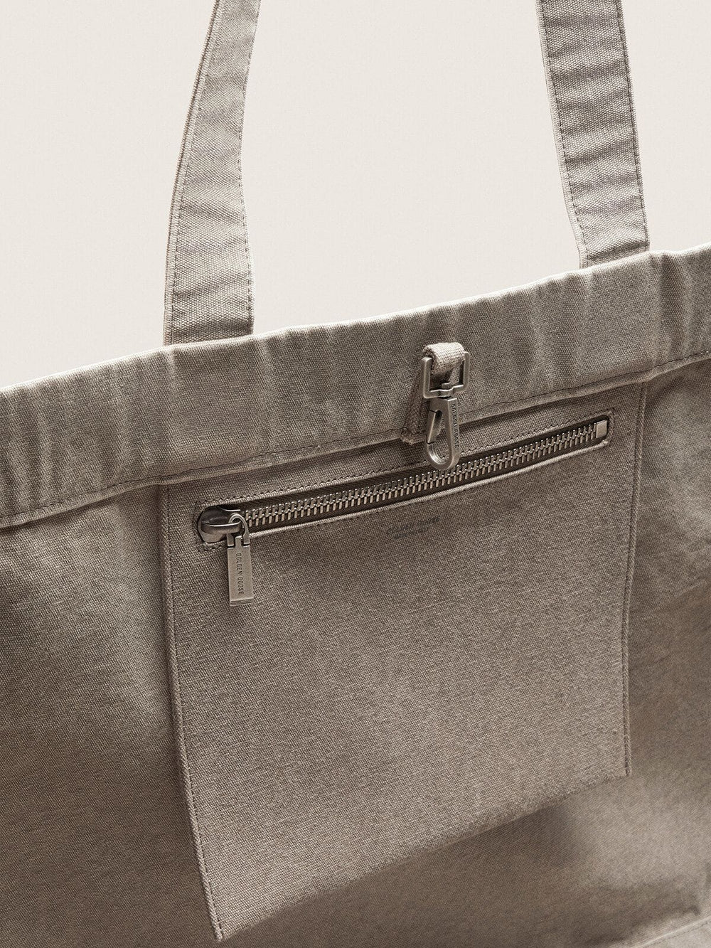 Anthracite canvas tote bag with embroidery and antique silver details