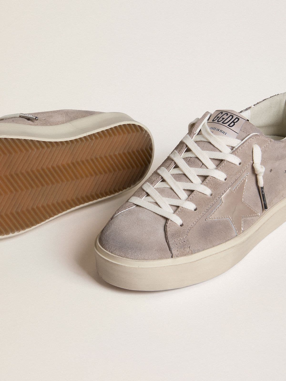 Women’s Hi Star sneakers in beige suede with laminated leather star and glitter heel tab