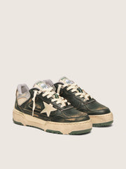 Women's Forty2 in green leather and cream nylon with TPU star and silver leather heel tab