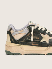 Women's Forty2 in green leather and cream nylon with TPU star and silver leather heel tab