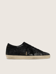 Women's Super-Star LTD in black croc-print leather with black suede star and heel tab