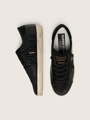 Women's Super-Star LTD in black croc-print leather with black suede star and heel tab
