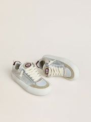 Women’s Space-Star Cube in ice-gray and silver leather with burgundy heel tab