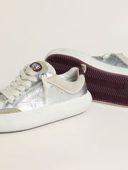 Women’s Space-Star Cube in ice-gray and silver leather with burgundy heel tab