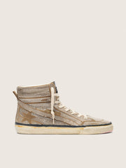 Women's Slide LAB sneakers in tobacco-colored suede with crystals and tobacco-colored suede star