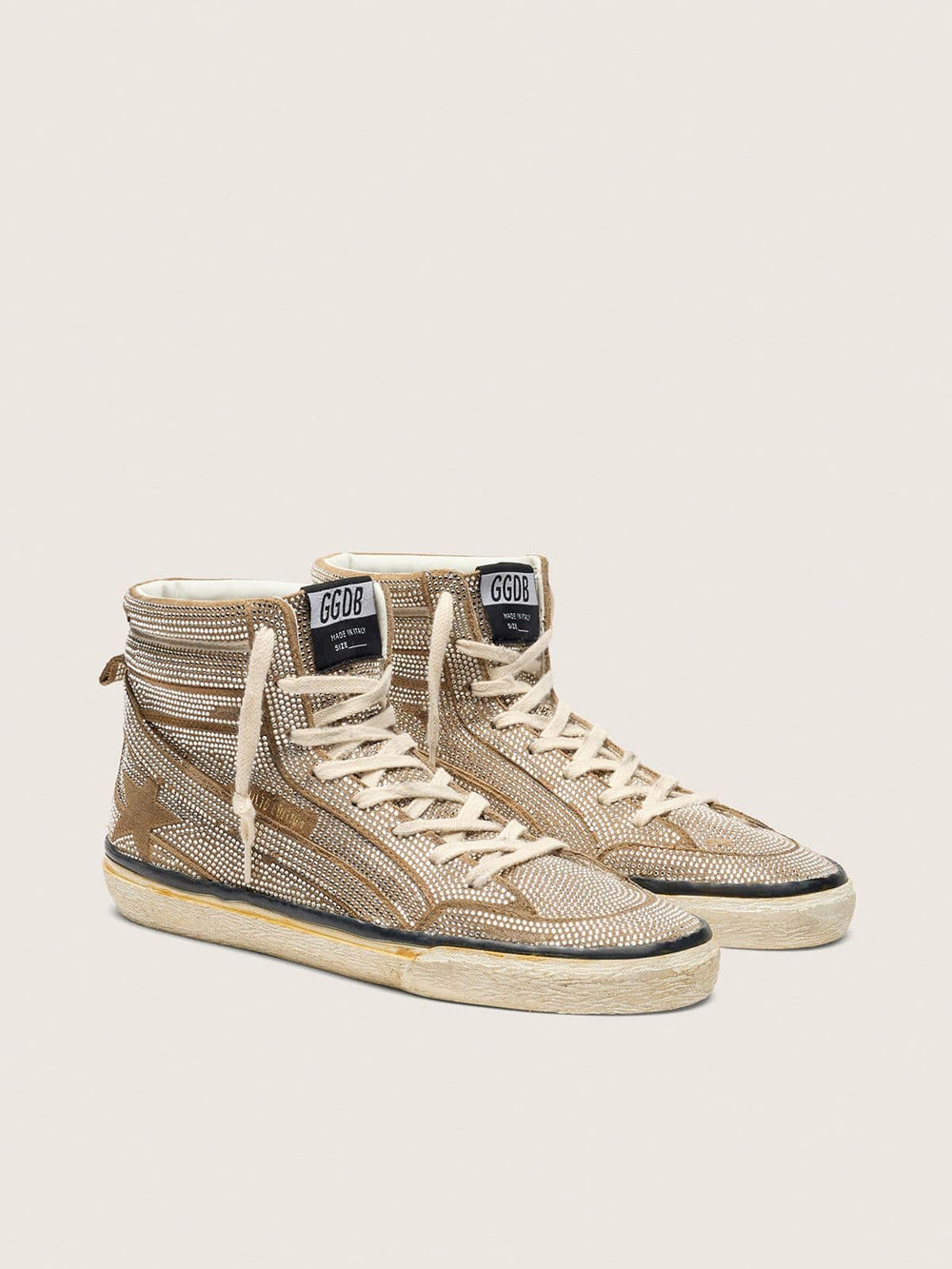 Women's Slide LAB sneakers in tobacco-colored suede with crystals and tobacco-colored suede star