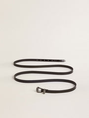 Black leather belt with silver buckle