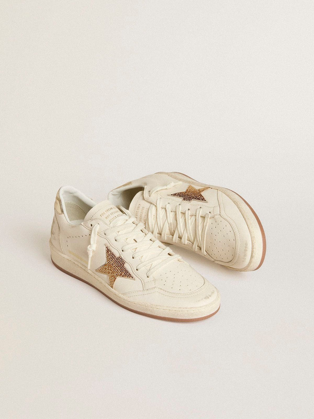 Women’s Ball Star in white leather with crystal star and metallic heel tab