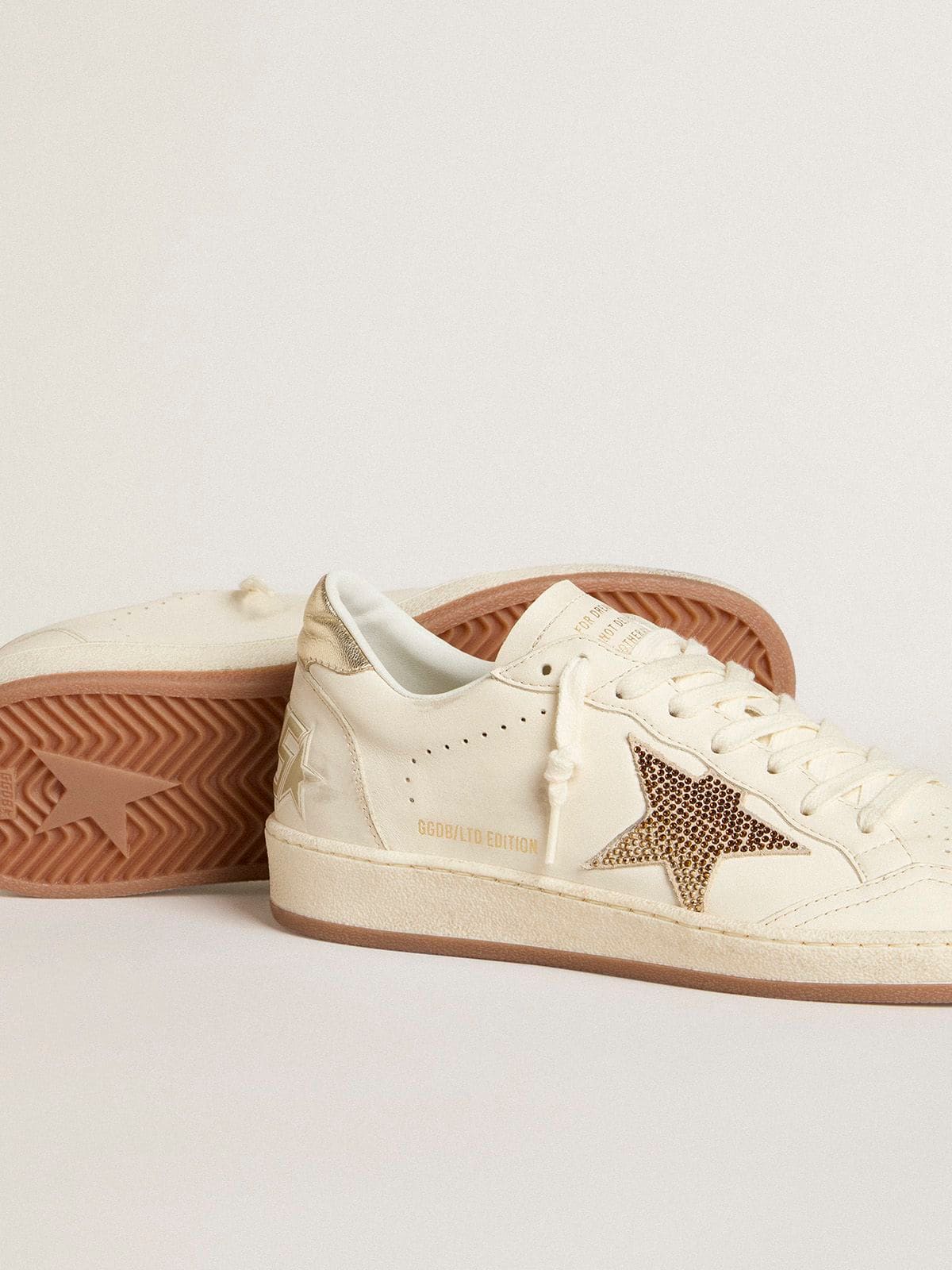 Women’s Ball Star in white leather with crystal star and metallic heel tab