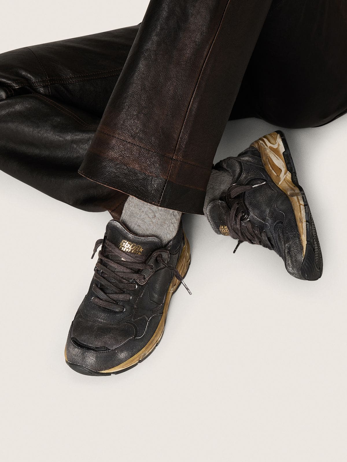 Women's Dad-Star in black naplak and crackle leather with black star and heel tab