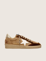 Women's Ball Star in tobacco suede with white leather star and cognac velvet inserts