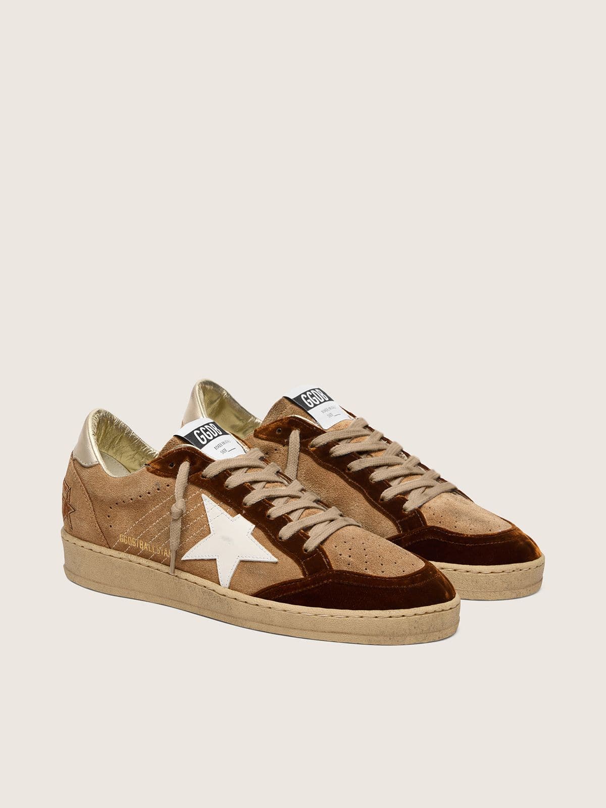 Women's Ball Star in tobacco suede with white leather star and cognac velvet inserts