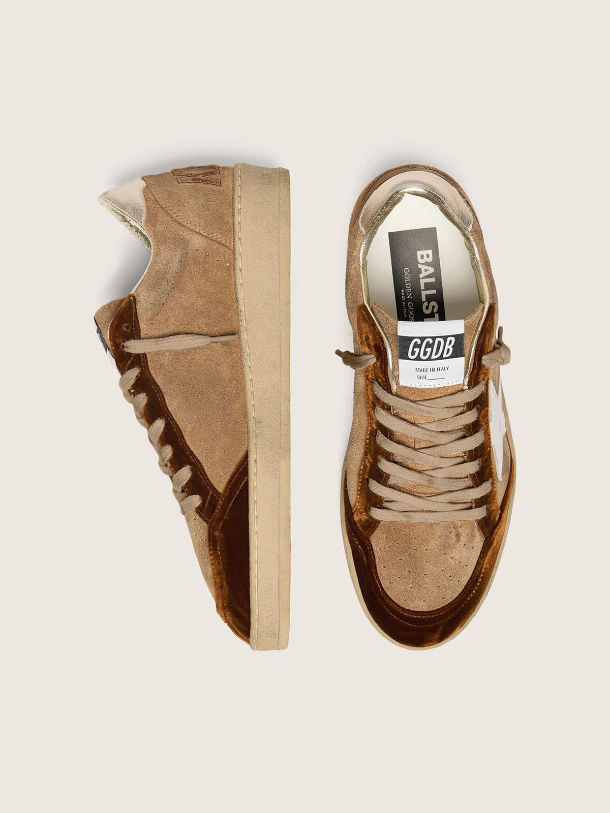 Women's Ball Star in tobacco suede with white leather star and cognac velvet inserts