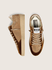 Women's Ball Star in tobacco suede with white leather star and cognac velvet inserts