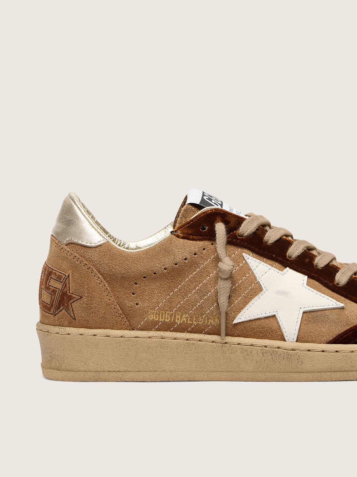 Women's Ball Star in tobacco suede with white leather star and cognac velvet inserts