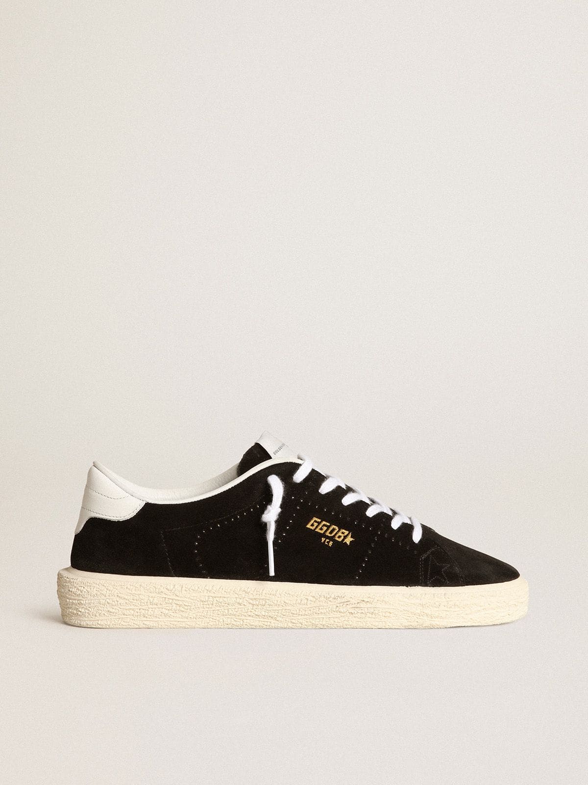 Women's Tennis in black suede with white leather heel tab