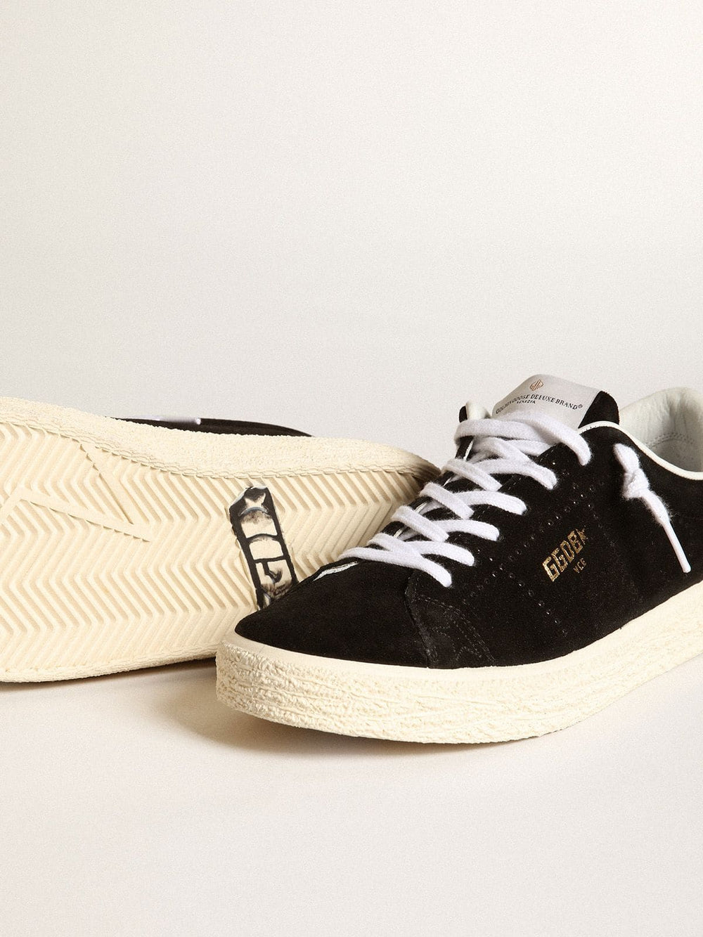 Women's Tennis in black suede with white leather heel tab