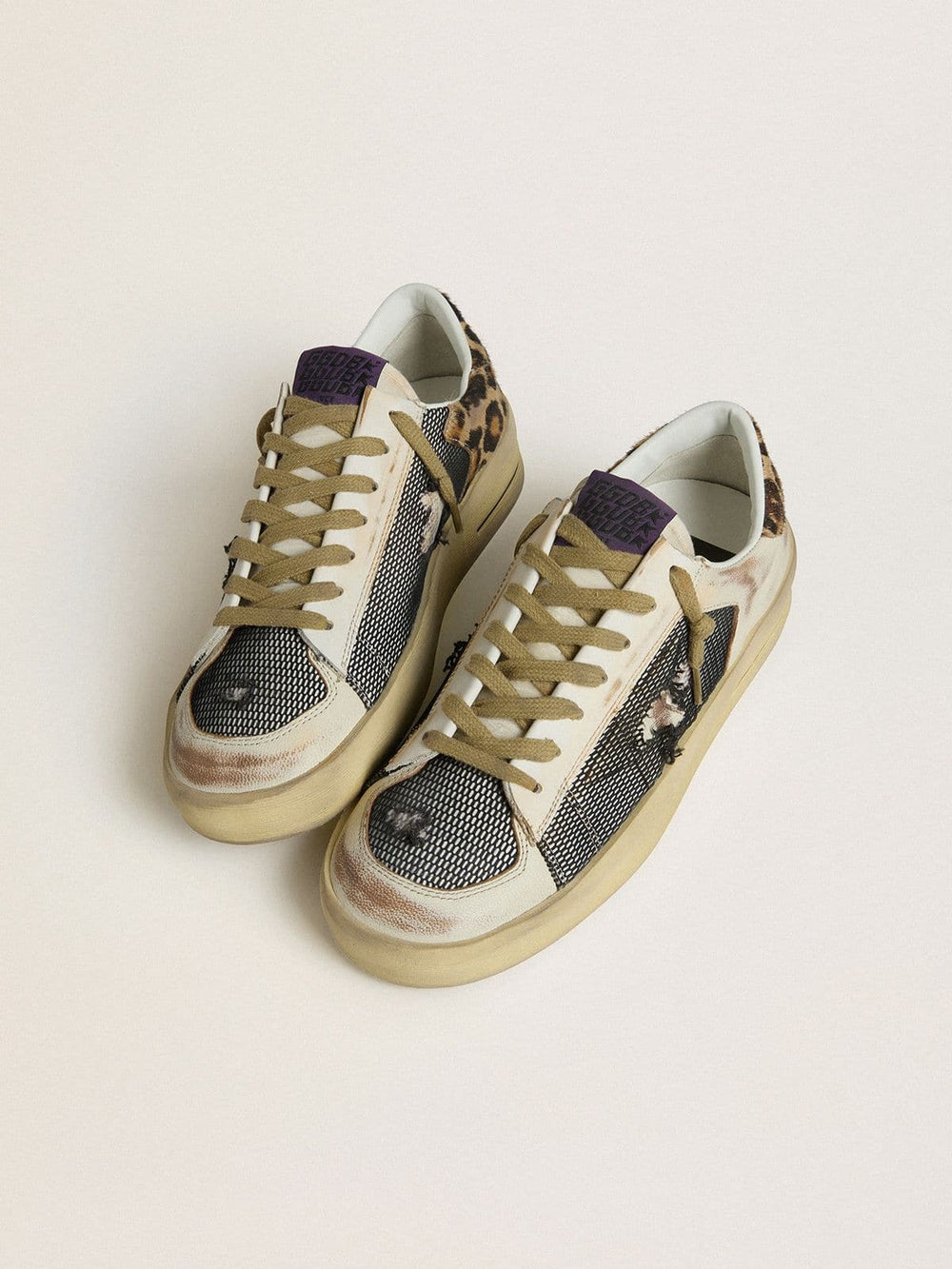 Women's Stardan in nappa and mesh with leopard-print pony skin heel tab