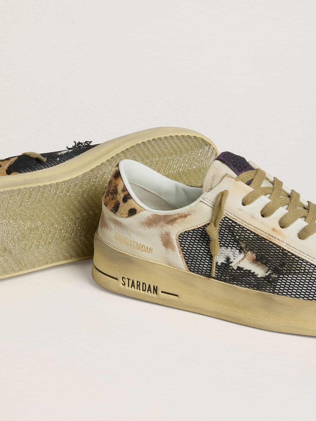 Women's Stardan in nappa and mesh with leopard-print pony skin heel tab