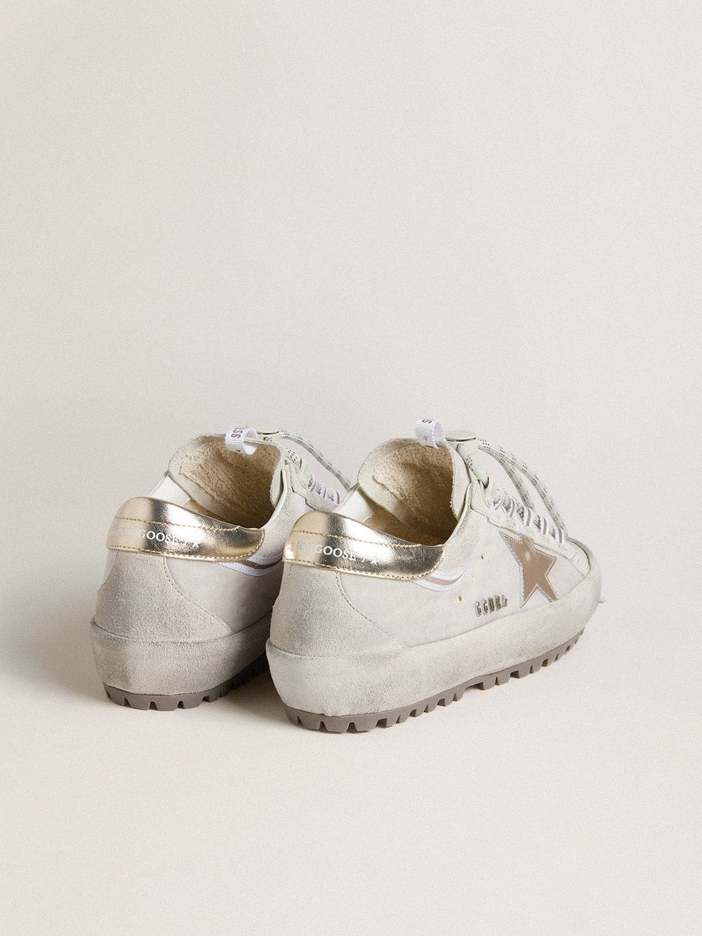 Women's Super-Star Ski in light gray nylon with metallic leather star and heel tab