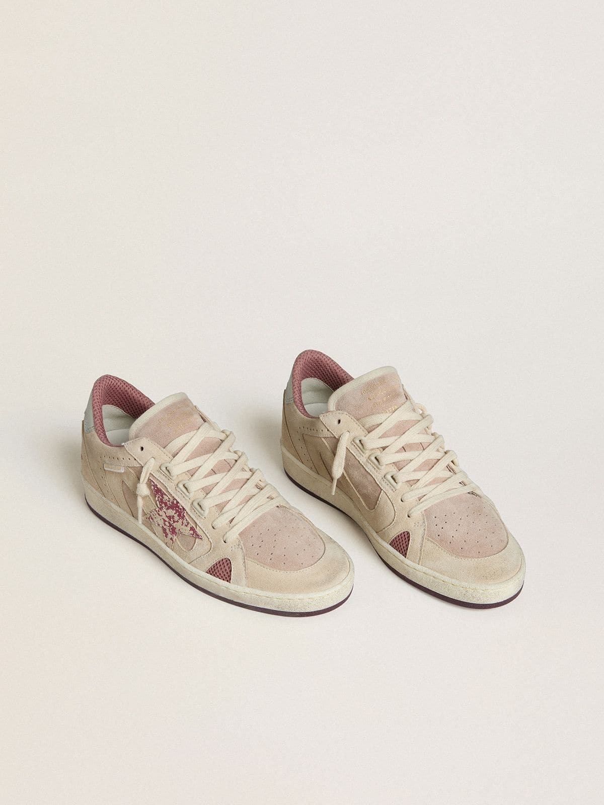 Women's Ball Star LTD in pink and beige suede with pearl-gray leather heel tab
