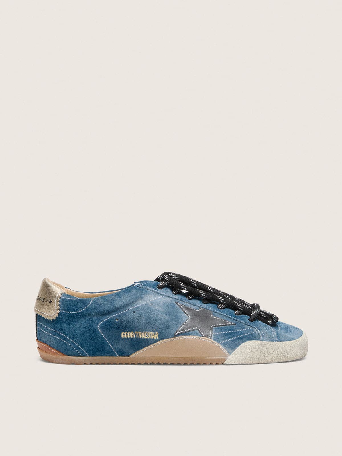 Women's True-Star in teal suede with black star and cream heel tab