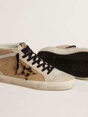 Women’s Mid Star in beige naplak leather with leopard-print pony skin star
