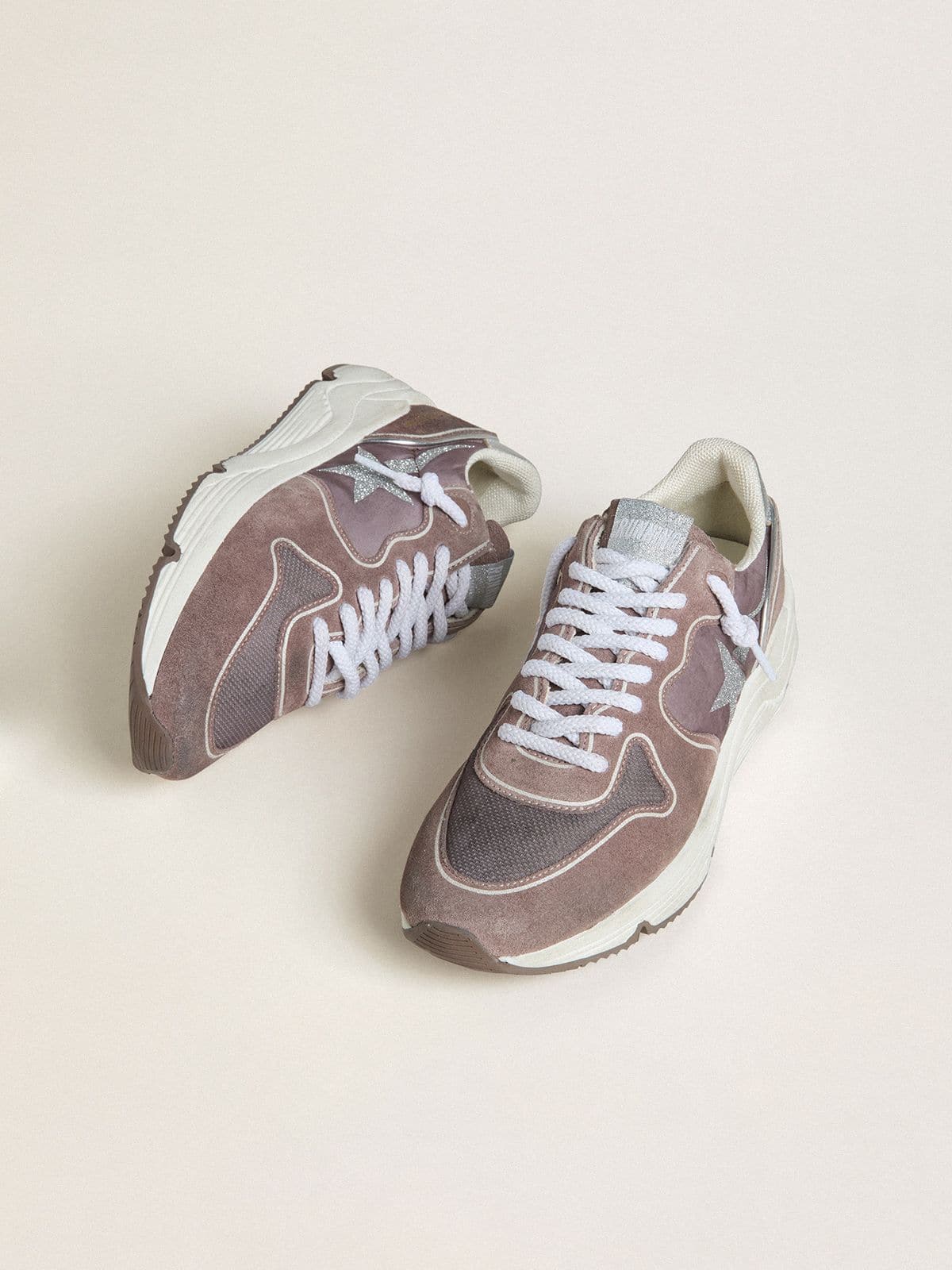 Women's Running Sole in lavender nylon and suede with printed star and silver leather heel tab